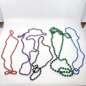 Lot of 6 Mardi Gras Metallic Bead Necklaces Party Parade Costume Festival Decor
